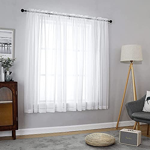2 Piece White Sheer Curtains 63 Inch Length (40"W x 63"L (Pack of 2) / White)