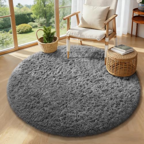 Round Rug 4Ft Grey Circle Area Rugs (1- Grey / 4' (Round))