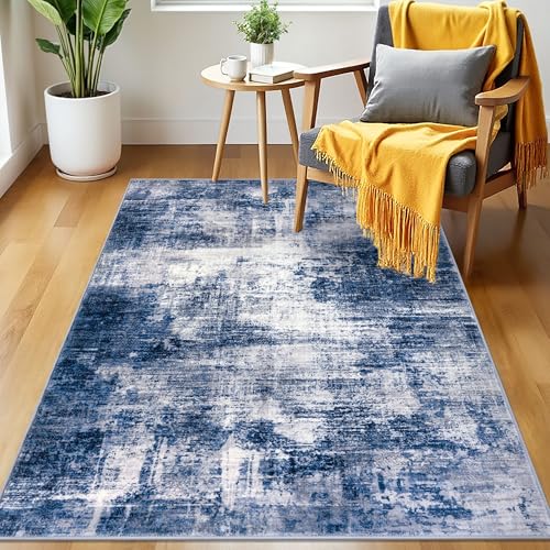 Abstract Area Rug 3x5 Ft Washable Rugs for Entryway Indoor (Navy/Grey/White / 3' x 5' (Rectangular))