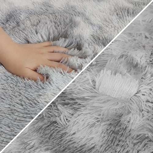 Super Soft Fluffy Living Room Area Rug 2x8 ft Tie (Tie-dyed Grey / 2' x 8' (Runner))
