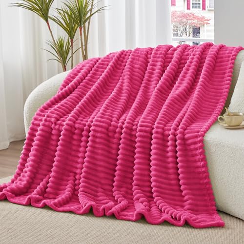 Ribbed Twin Blanket for Couch & Bed (Hot Pink / Twin(60"x80"))