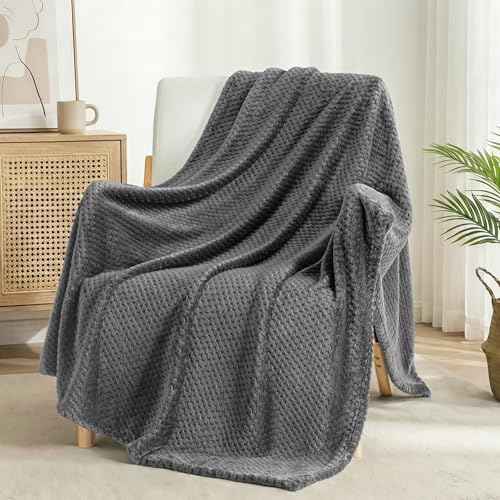 Large Waffle Fleece Throw Blanket for Couch (Gray / 50x70 in)