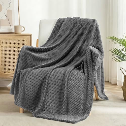 Soft Waffle Fleece Bed Blanket Queen Size (Gray / 90x90 in)