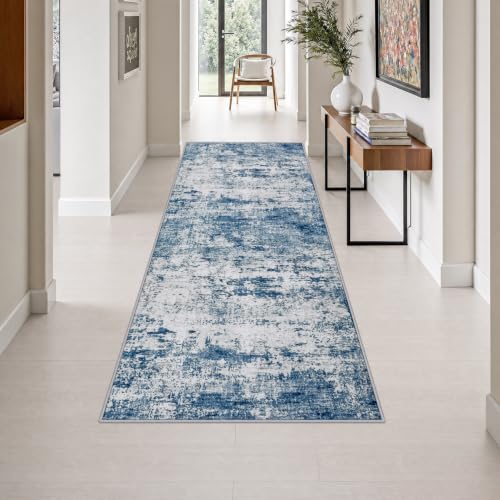 3x8 Washable Runner Rug：Modern Abstract Kitchen Soft Carpet Blue (Blue / 3' x 8' (Rectangular))