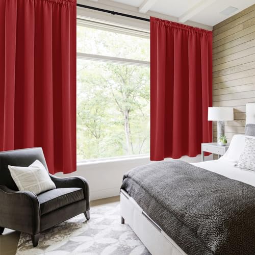 Short Blackout Curtains 52 x 36 Inch Long for Kitchen RV Bunk Red (Red / 52"W x 36"L (Pack of 2))