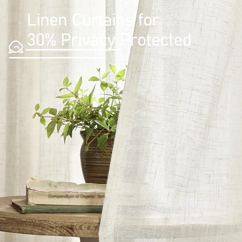 Ivory 90 Inches Long Linen Semi Sheer Curtains for Living Room (Natural / 52"W x 90"L (Pack of 2))