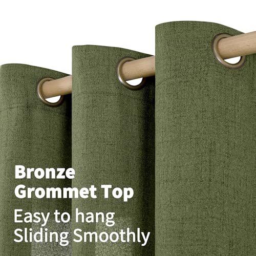 Olive Green Linen Curtains 40 Inch Length for Kitchen Window (Olive / 42"W x 40"L (Pack of 2))