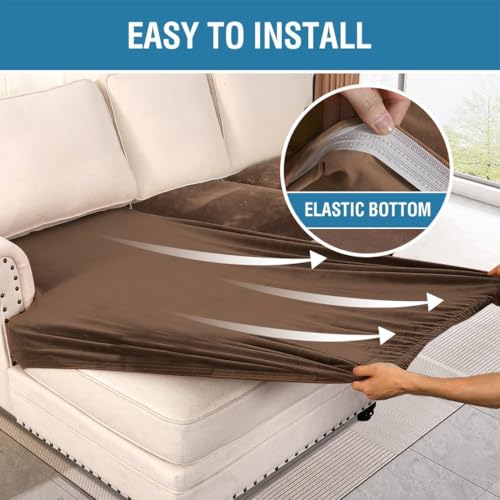 Velvet Stretch Sectional Couch Covers 4 Pieces Sofa Seat Cushion Covers L Shape Separate Cushion Couch Chaise Cover for Both Left (Caramel Cafe / 3 Seater + Chaise)