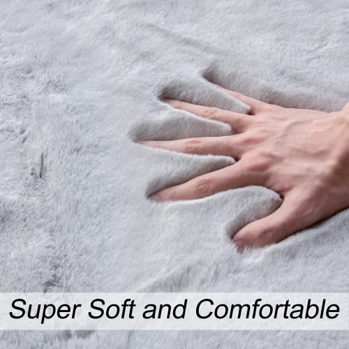 Faux Fuzzy Machine Washable Bunny Fur Area Rugs for Living Room Grey Fluffy Rug for Bedroom Sheepskin Rug 4x6 Rectangle Nursery (4' x 6' (Rectangular) / Grey)