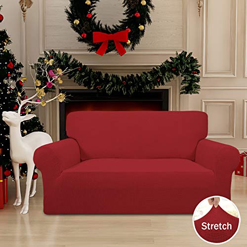 Stretch Loveseat Couch Covers Washable Christmas Red (Medium Loveseat / Christmas Red)