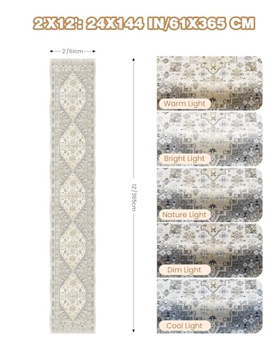 Hallway Runner Rug 2x12 Extra Long Washable Runner (Beige / 2' x 12' (Runner))
