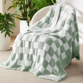 GentleSoft Checkered Throw Blanket for Couch (09 - Checkered Green / Throw (50" X 60"))