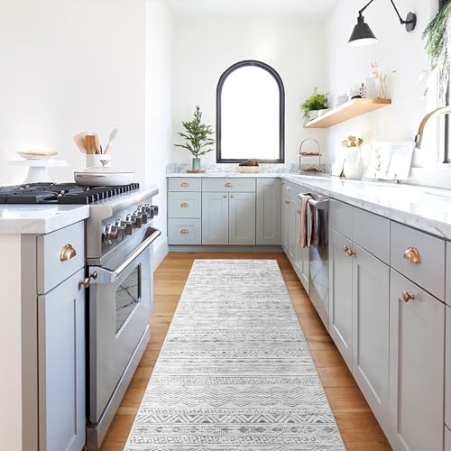 2'6x12 Runner Rug Washable Moroccan (Grey / 2'6" x 12' (Rectangular))
