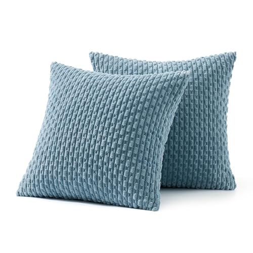 Decorative Throw Pillow Covers 16x16 Blue Grey Textured Corduroy (16" x 16" (Pack of 2) / Blue Grey)