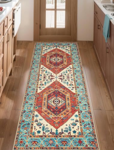 2x5 Washable Non Slip Boho Runner Rug for Hallway (Orange/Multi / 2' x 5' (Runner))