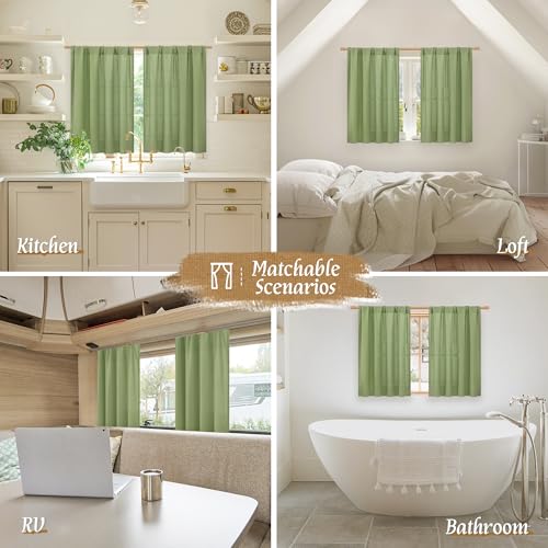 Sage Green Linen Curtains for Small Windows 45 Inch Length 2 Panels (42"W x 45"L (Pack of 2) / Rod Pocket - Sage Green)