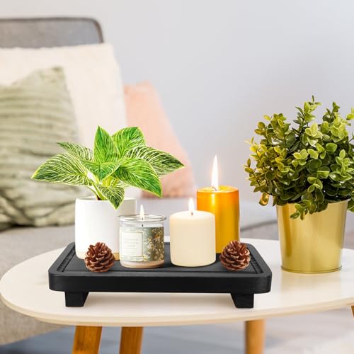Black Bathroom Counter Organizer Wood Risers Kitchen Countertop Trays (Black / 10x6 inch)