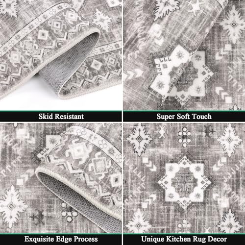 HEBE Boho Kitchen Rugs Set of 3 (Taupe Brown / 20"x32"+20"x48"+30"x50")