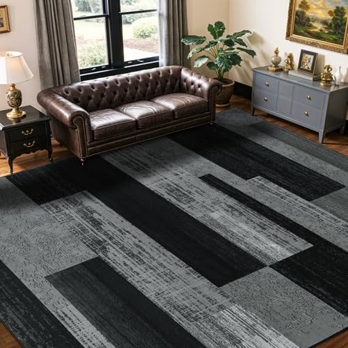 8x10 Washable Area Rugs for Living Room & Bedroom (Black-gray / 8' x 10' (Rectangular))