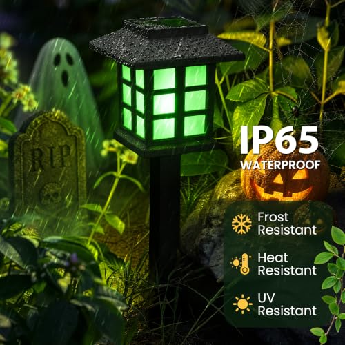 Halloween Solar Lights Outdoor (12 PACK / Green)