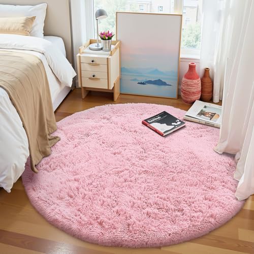 Pink Round Rugs for Bedroom (7 Ft Round / Pink)