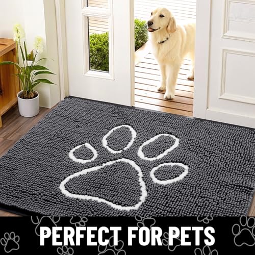 Dog Door Mat for Muddy Paws (45"X27" / Dark Grey and White)