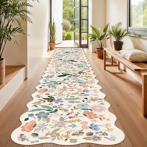 Hallway Floral 2'6x14 Runner Rugs (2'6" x 14' (Rectangular) / Cream/Floral)