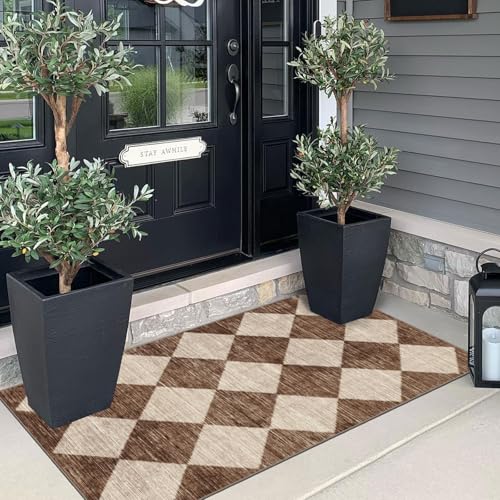 Front Door Mat Indoor Entrance (Diamond - Brown Beige / 2' x 4'3" (Rectangular))