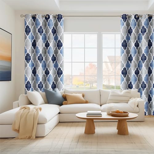 Moroccan 100% Blackout Curtains Bedroom Blue Grey 50x96 2 Panels (Grommet | Blue and Grey / 50"W x 96"L (Pack of 2))
