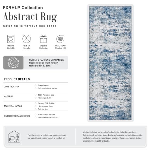 2.6x8 Washable Runner Rug：Modern Abstract Kitchen Soft Carpet Blue (Blue / 2'6" x 8' (Rectangular))