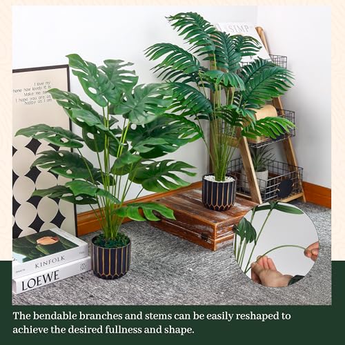 2 Pack 28" Fake Plants (28"- Areca Palm+Monstera)