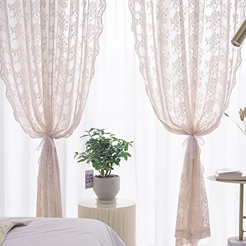 Vintage Lace Curtains 72 inchLength Romantic Flowers Sheer Pink Lacy Curtains for Girls Bedroom Living Room Rod Pocket Light Filtering 52 x 72 Inch Dusty Pink (Dusty Pink / 52"W x 72"L (Pack of 2))