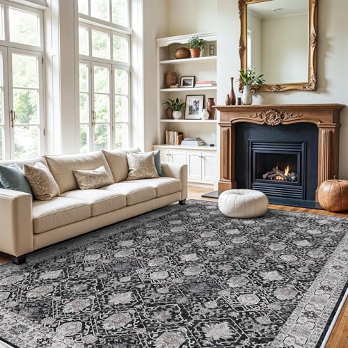 Washable Large 9x12 Area Rug (9' x 12' (Rectangular) / Black/Navy)