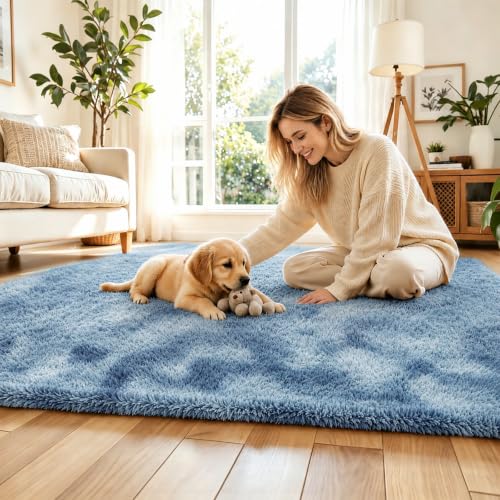 6x9 Shag Area Rug for Living Room (Dark Blue Tie-dyed / 6' x 9' (Rectangular))