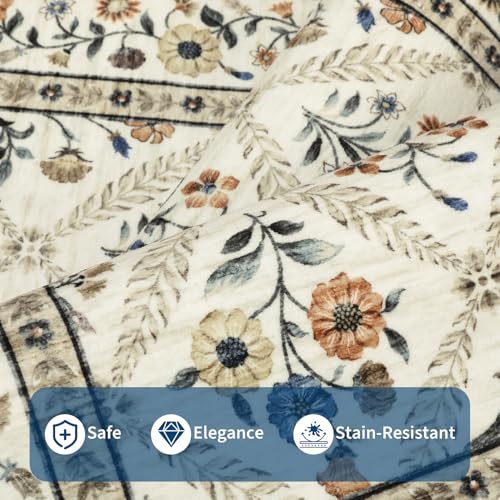 6x9 Machine Washable Area Rugs for Living Room Floral Stain Resistant Soft Carpet Vintage Low Pile Non Slip Non (Beige/Sand / 6' x 9' (Rectangular))