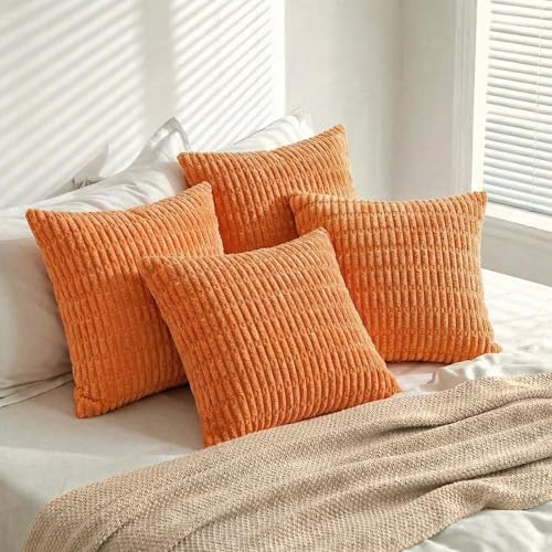 4 Packs Decorative Throw Pillow Covers for Living Room Couch Bed (16" x 16" (Pack of 4) / Orange)