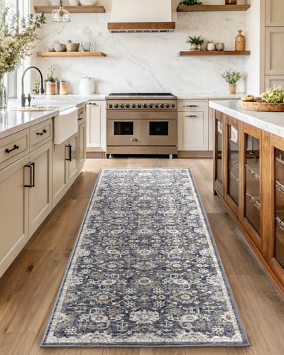 Amada 2'6"x10' Washable Runner Rug for Hallway (2'6" x 10' (Runner) / Blue/Brown)