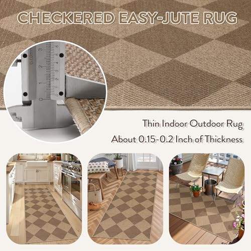 Checkered Easy Jute Outdoor Runner Rug (2' x 6' (Runner) / Nature/Checkerboard -2)