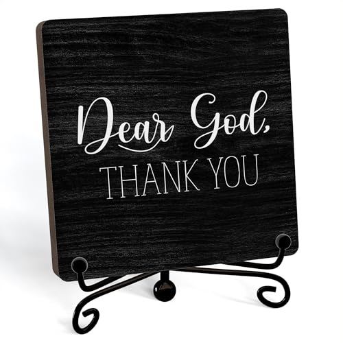 Modern Farmhouse Decor (Dear God (Black-03) / Wooden Sign with Iron Stand)