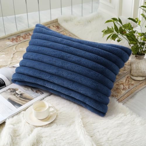 Fall Faux Fur Throw Pillow Covers 12x20 Set of 2 Navy Blue (Navy Blue / 20" x 12" (Pack of 2))