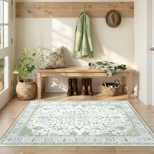 Washable Area Rug (Green/White/Blue / 3' x 5' (Rectangular))