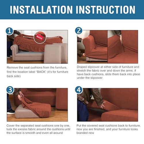 4 Piece Stretch Sofa Covers for 3 Cushion Couch Covers for Living Room Furniture Slipcovers (Large / Rust)