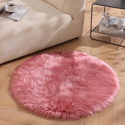 Ashler Faux Fur Rug (3 x 3 ft / C-blush Pink)