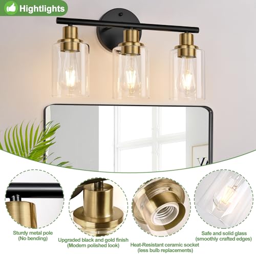 3 Light Bathroom Light Fixtures (Black and Gold / 3-light)