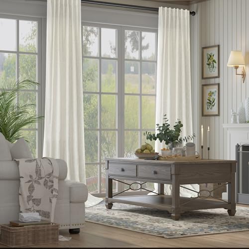 Natural Linen Boho Curtains 84 Inch Length 2 Panels Cream Ivory Light Filtering Semi Sheer Panels Floor Length Drapes for Bedroom Living Room Back Tab Pocket 34 x 84 Inch Long 7FT 7 FT Tall (34"W x 84"L (Pack of 2) / Natural)