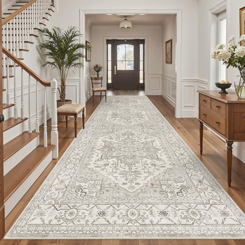 4x12 Wide Hallway Runner Rug Washable for Living Room (Beige/Brown / 4' x 12' (Runner))