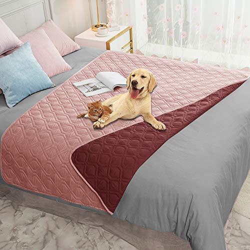 Waterproof Dog Bed Cover Pet Blanket for Furniture Bed Couch Sofa Reversible (68x82 Inch (Pack of 1) / Pink+burgundy)