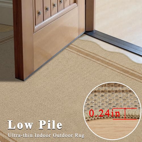 6x9 Scalloped Rug Easy Jute Washable Outdoor Patio Rug for Living Room (6'*9'(Rectangular) / Tan)