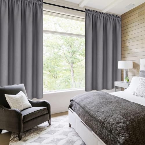 Wide Blackout Curtains for Bedroom Living Room 70 x 72 Inch Long Grey (Grey / 70"W x 72"L (Pack of 2))