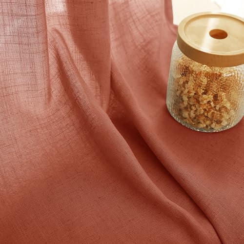 92 inch Linen Terracotta Curtains 2 Panels for Living Room Back Tab Light Filtering Semi Sheer Rust Colored Curtains 92 inches Long Soft Thick Cotton Cloth Textured Rustic Boho Farmhouse Room Decor (Terracotta / 52"W x 92"L (Pack of 2))